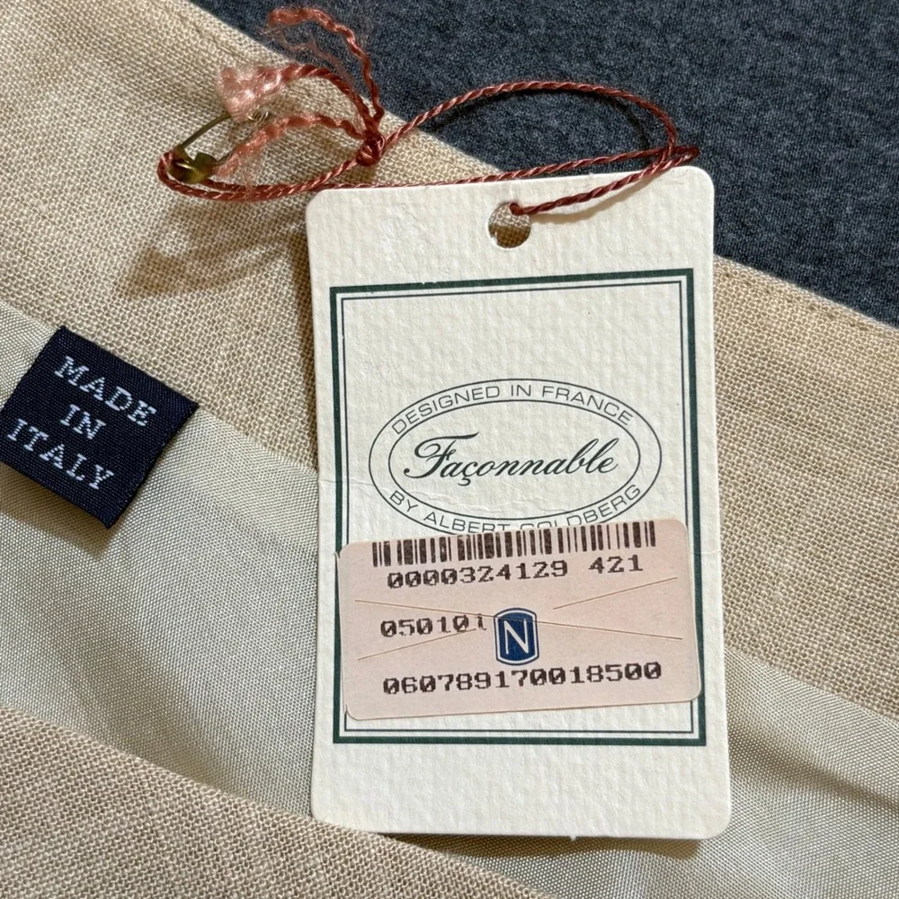 Faconnable Womens 12 Linen Blend A-Line Midi Skirt Beige Made in Italy NWT